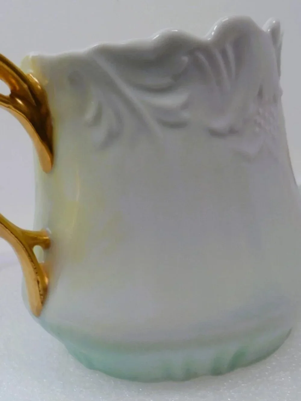Victorian Creamer Pitcher w/Lid- Forget-Me-Not Flowers Gold Gilt Handle Antique